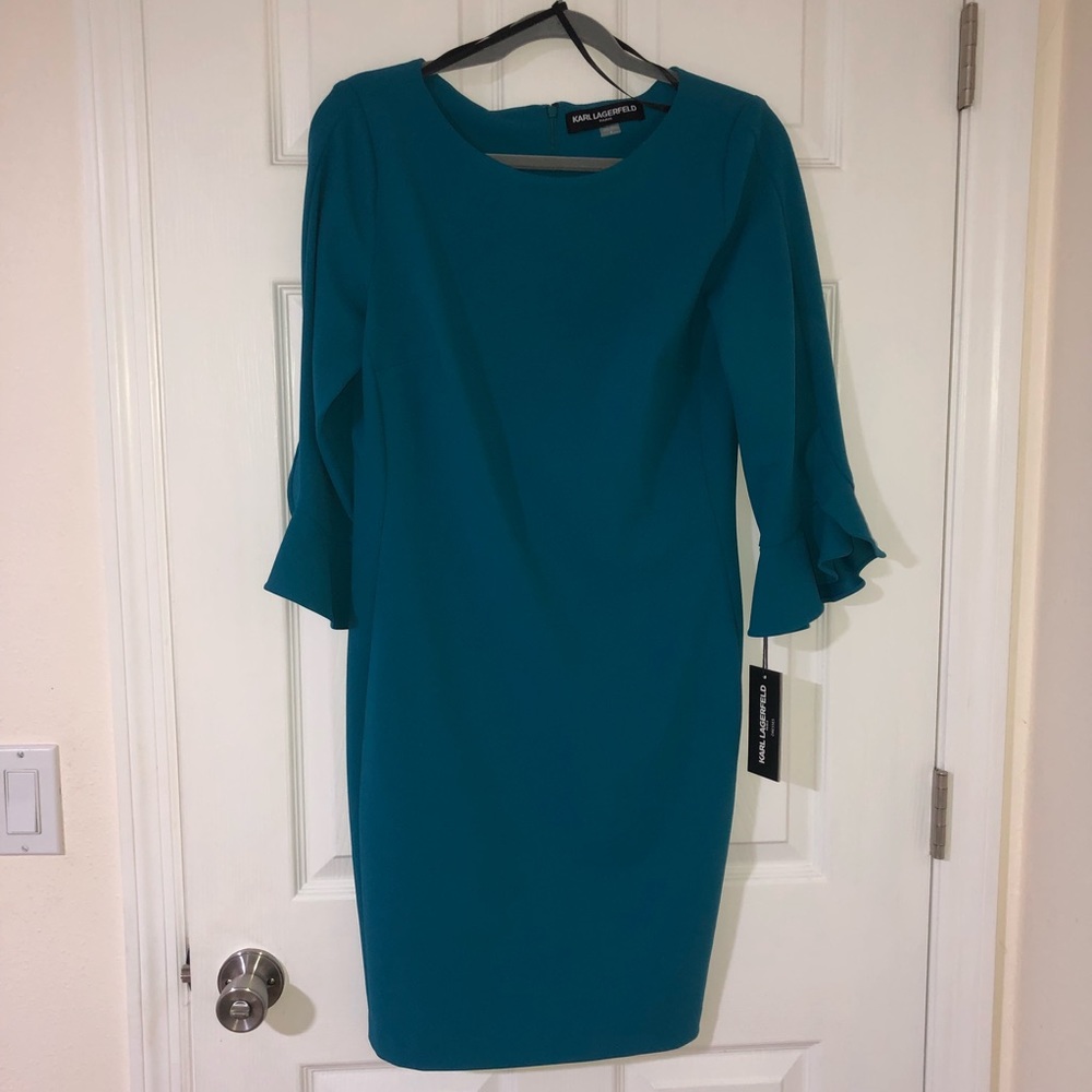 Teal Bell Sleeve Dress